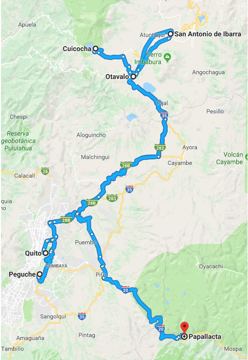 De route die u tijdens uw rondreis Ecuador gaat maken
